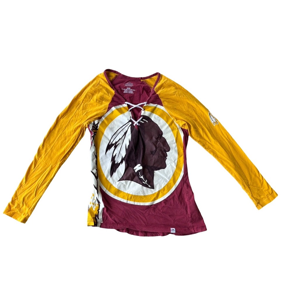 Majestic Washington Redskins Women Medium Long Sleeve Lace Up Graphic Tee Shirt